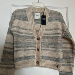 NWT Abercrombie Fitch Button Up Cardigan Stripe Cream Extra Small XS
